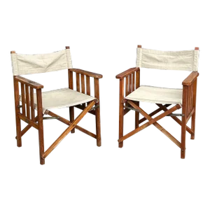 1960s Vintage Pair of English Teak Directors Chairs