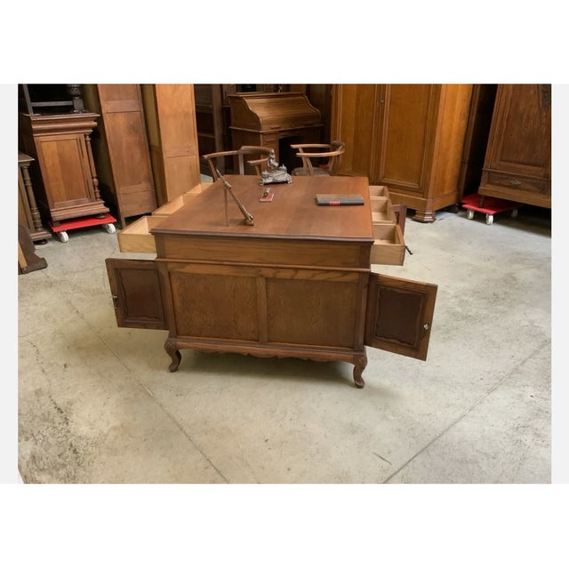 Vintage Double-Sided Desk with Armchairs, 1935, Set of 3 For Sale - Image 12 of 13