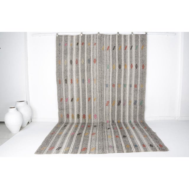 Gray Handmade Striped Natural Wool Kilim Rug, 1960s For Sale - Image 8 of 8
