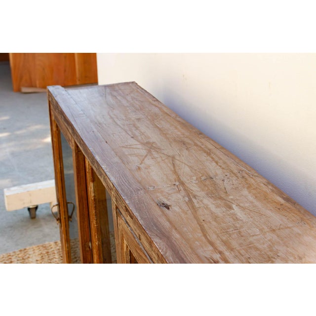 Wood Antique Whitewash Teak Sliding Doors Sideboard For Sale - Image 7 of 9