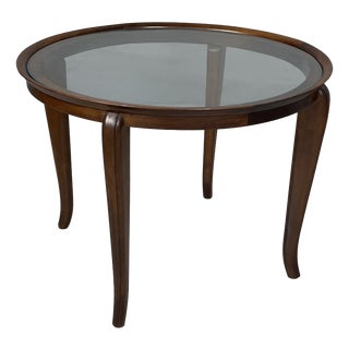 Art Deco Italian Round Coffee Table in Wood and Glass, 1930s For Sale