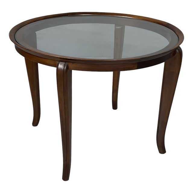 Art Deco Italian Round Coffee Table in Wood and Glass, 1930s For Sale