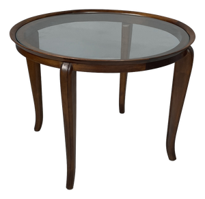 Art Deco Italian Round Coffee Table in Wood and Glass, 1930s