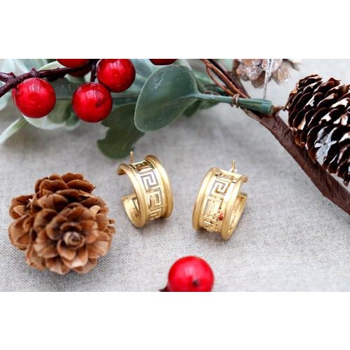 Gold Earrings with Greek Friezes, Set of 2 For Sale - Image 6 of 8