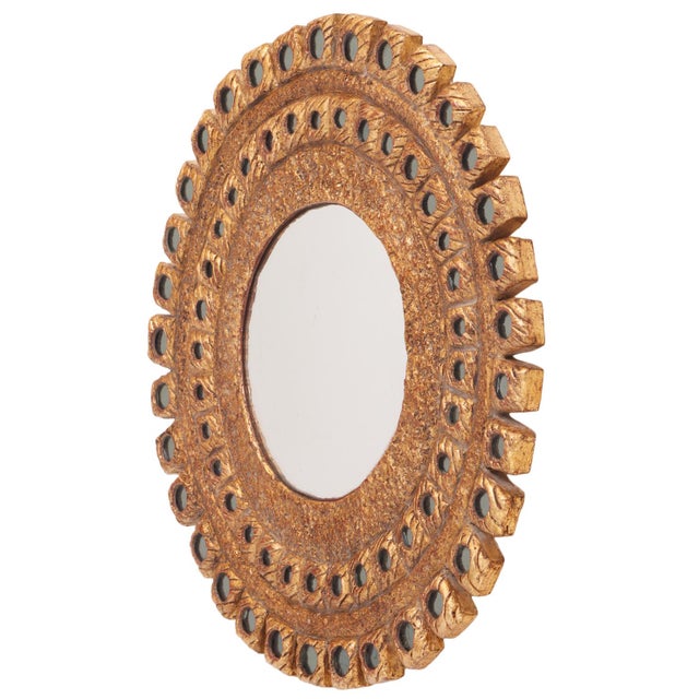 A Hand Painted Glass and Gilted Convex Mirror, in the Manner of Line Vautrin For Sale In Philadelphia - Image 6 of 7