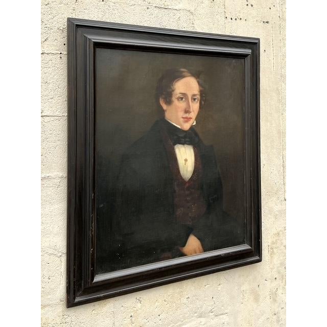 Victorian Vintage Boho Original Oil Portrait on Canvas For Sale - Image 3 of 10