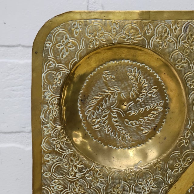 Indian Etched Brass Tabletop Tray 26.5" For Sale - Image 10 of 12