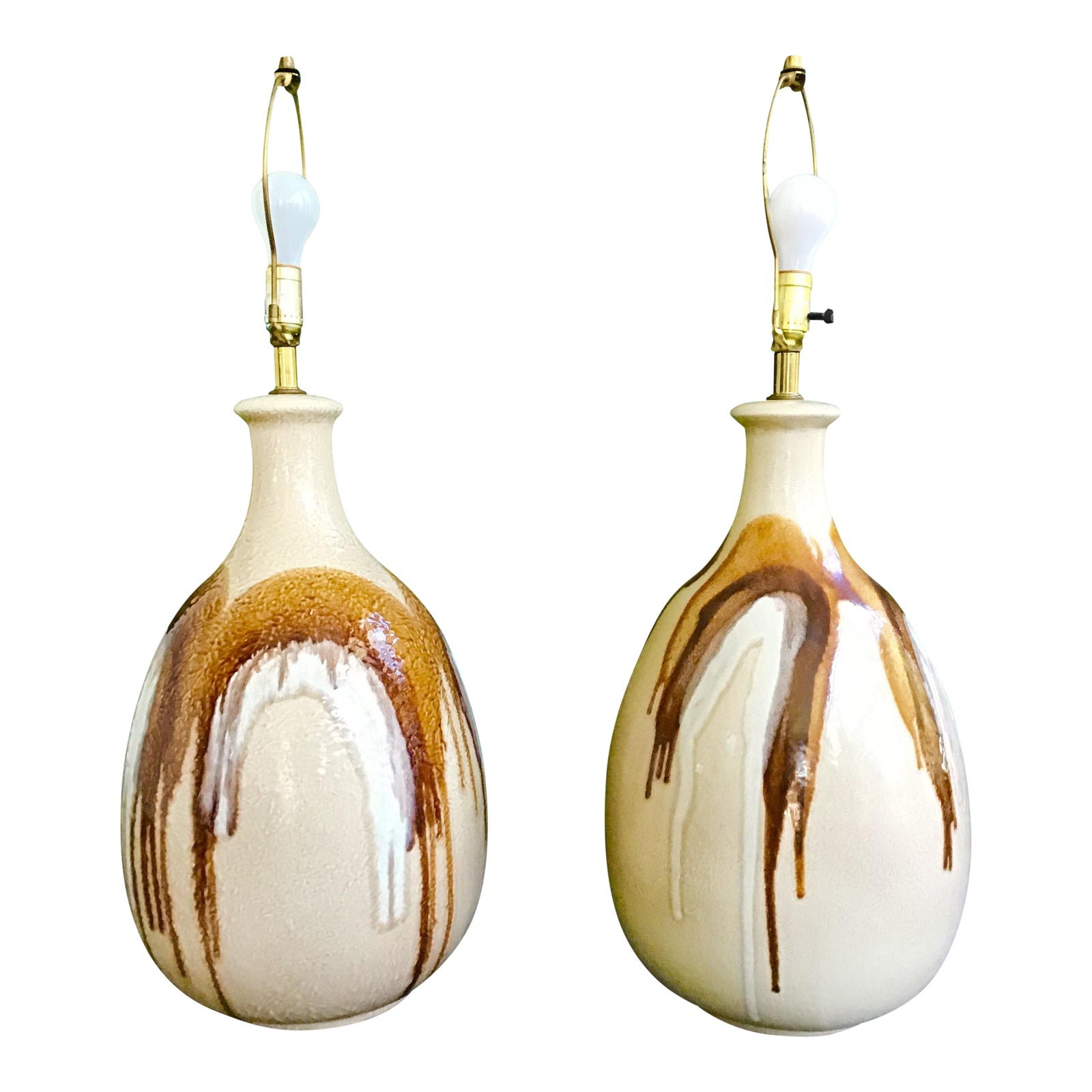 David Cressey Style Drip Glaze Lamps a Pair Chairish