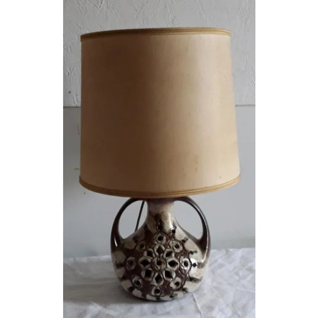 Table Lamp with Brown and Beige Ceramic Base, Interior Lighting and Beige Fabric Shade, 1970s For Sale - Image 6 of 6