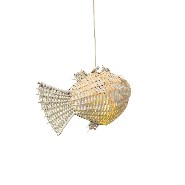 Wicker Rattan Fish Pendant Lamp, 1960s For Sale - Image 12 of 14