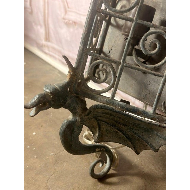 Pair of Gothic Revival Metal Iron Dragon Sconces For Sale - Image 9 of 12