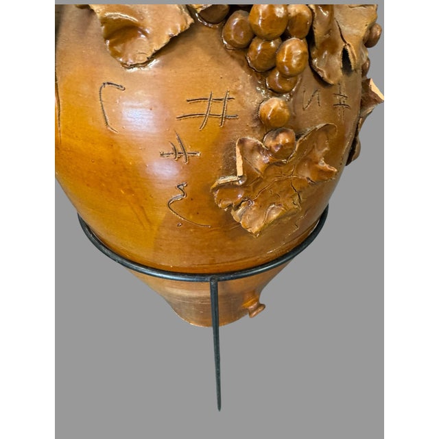 Antique Italian Terra Cotta Covered Urn Vase Grape Vine Relief 2 Handle Decorative Jar For Sale - Image 9 of 12