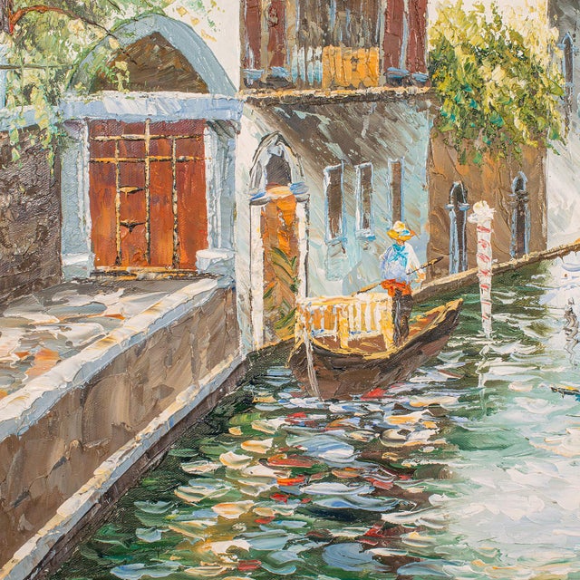 Wood 1980's Vintage Venetian Canal Painting For Sale - Image 7 of 9