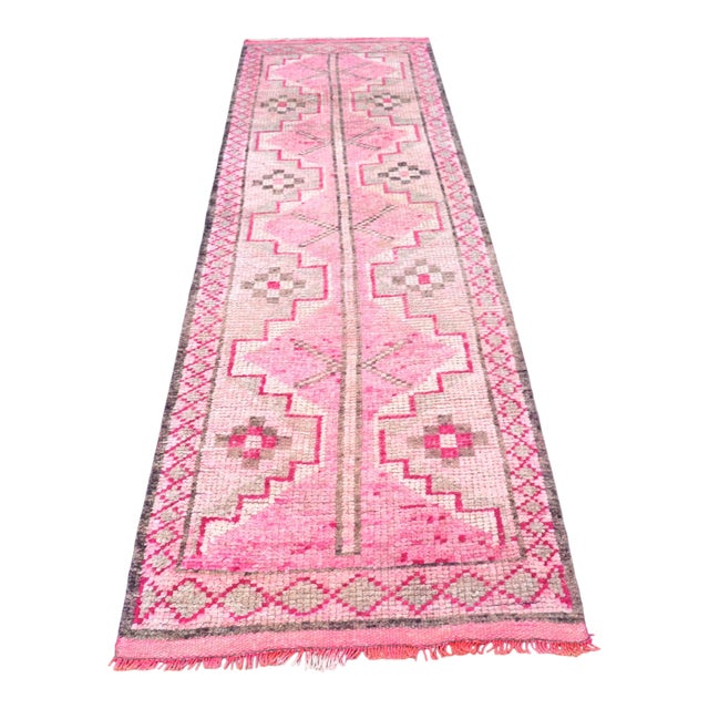 Vintage Faded Pink Hallway Runner For Sale
