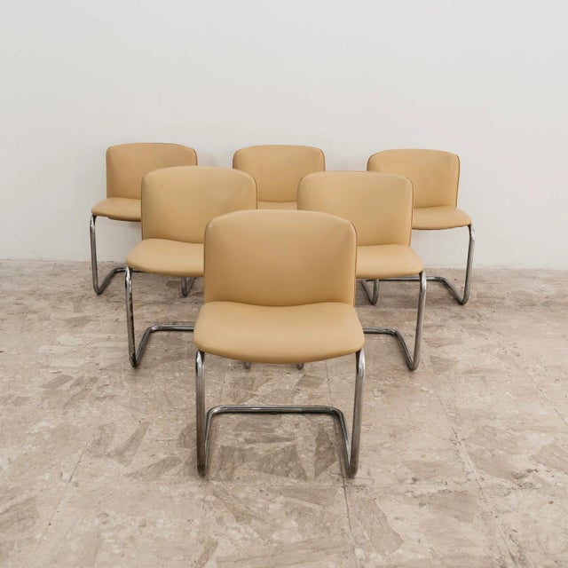 Vintage Cantilever Chairs in Chromed Steel and Faux Leather, 1970s, Set of 6 For Sale - Image 6 of 9