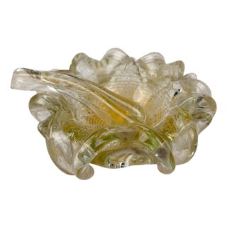 Mid-Century Sculptural Murano Glass Ashtray with Gold Flecks in the style of Barovier, 1960s For Sale