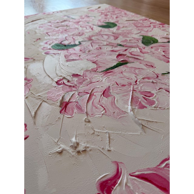 Spring in Full Bloom High Textured Acrylic Impasto Painting, Ivory, Blush, Green For Sale - Image 12 of 18