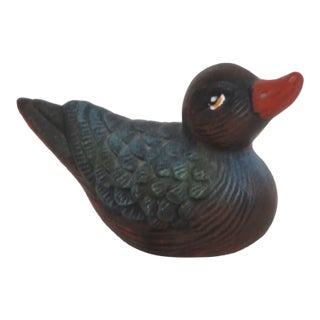 Duck Miniature Ceramic Figurine Hand Painted Green Blue Feathers Red Bill 4522b For Sale