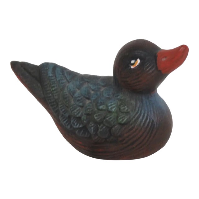 Duck Miniature Ceramic Figurine Hand Painted Green Blue Feathers Red Bill 4522b For Sale