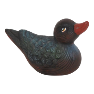 Duck Miniature Ceramic Figurine Hand Painted Green Blue Feathers Red Bill 4522b