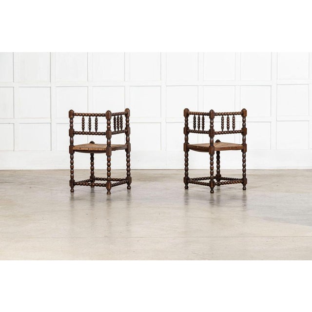 English Beech Bobbin Corner Chairs, 1880, Set of 2 For Sale - Image 9 of 14