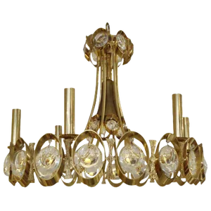 1960s Hollywood Regency Sciolari Gold and Cut Crystal Chandelier