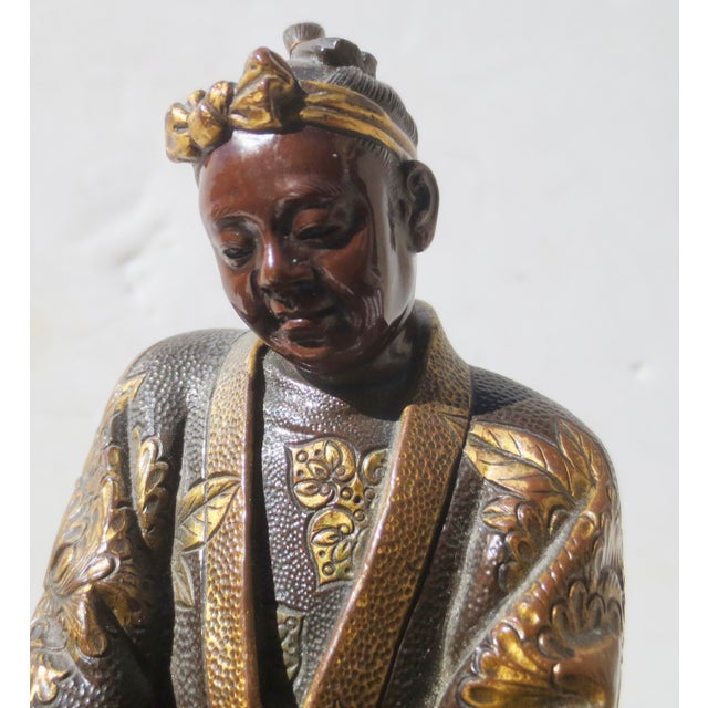 Miyao Fisuke Meiji Japanese Gilt and Bronze Figures- A Pair of 2 For Sale - Image 12 of 15