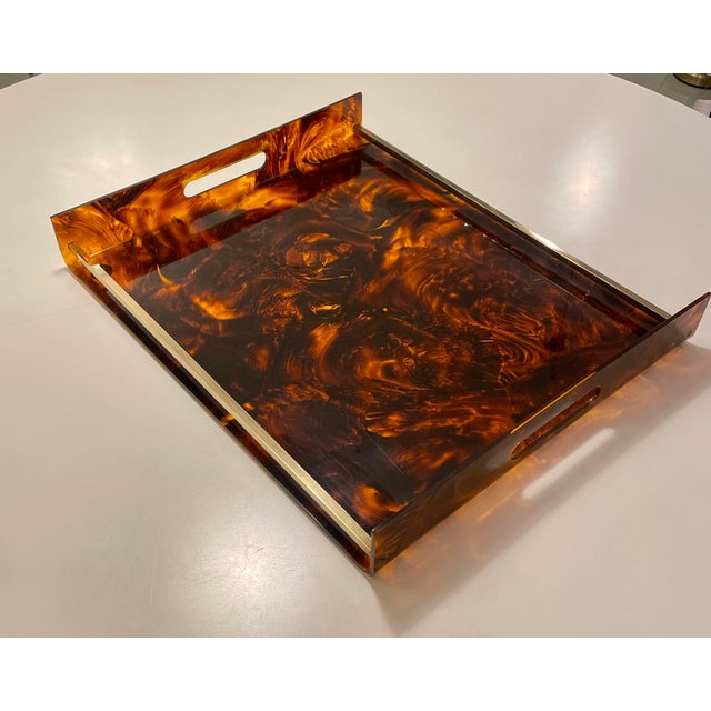 Metal Acrylic Faux Tortoise Tray from Maison Mercier, 1970 For Sale - Image 7 of 8