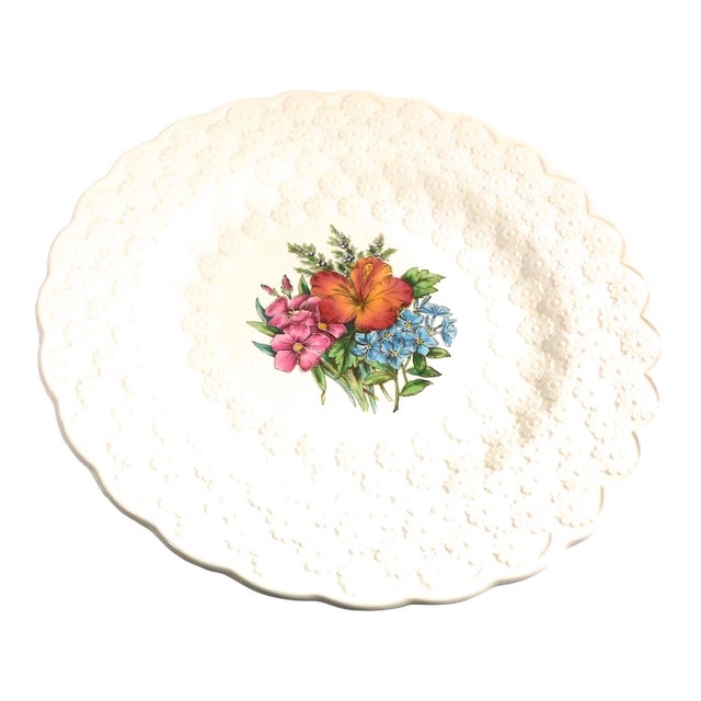 1970s Spode Large Textured 13 Inch Chop Plate in Bermuda Flowers For Sale