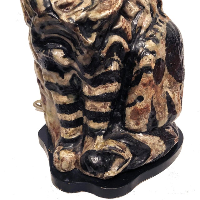 1940s Painted Pottery/Terracotta Cat Lamp For Sale In New York - Image 6 of 13