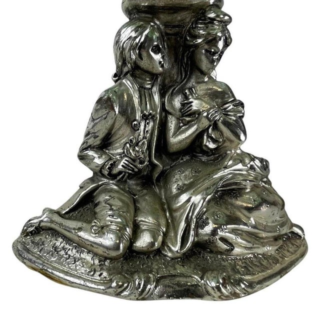 Gorgeous Rare Italian Art Glass Bowl on a Silver Plated Pedestal with the image of two lovers. The man is wooing the woman...