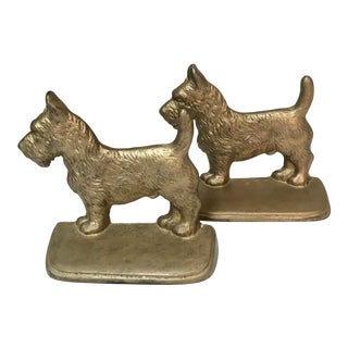 Pair of Vintage Brass Bookends of Scottie Dogs For Sale