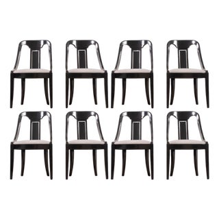 Set of Eight French Art Deco Lacquered Gondola Dining Chairs For Sale