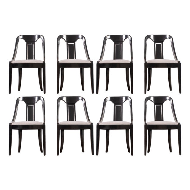 Set of Eight French Art Deco Lacquered Gondola Dining Chairs For Sale