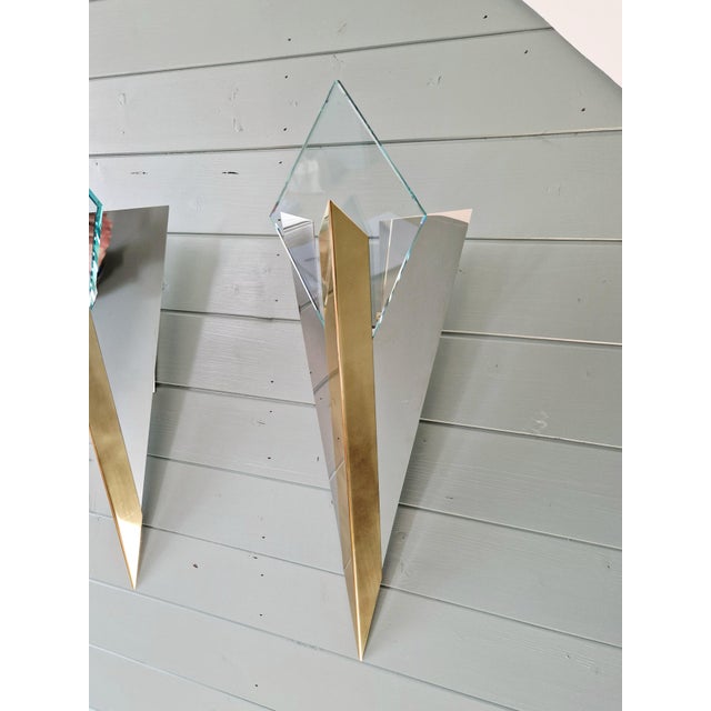 Metal Large Triangular Wall Sconces in Brass and Chrome by J. T. Kalmar for J.T. Kalmar, 1970s, Set of 2 For Sale - Image 7 of 18