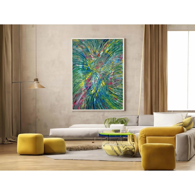 A unique large abstract painting is evoking the Brazilian rainforest with its vibrant colours. Suitable for any modern...