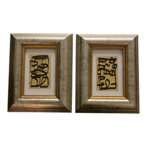 Contemporary 2 Original Wayne Cunningham Abstract Miniature Marker Drawings Framed-a Pair