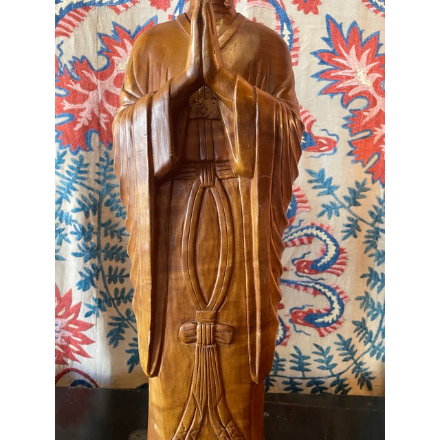 Wood 1950s Handcarved Satinwood Buddha For Sale - Image 7 of 10