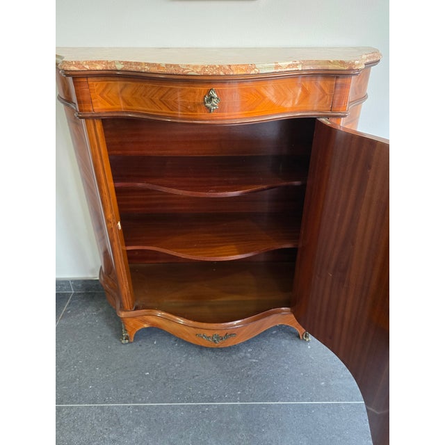 Curved Dresser in Floral Marquetry with Marble Top, 1950s For Sale - Image 3 of 16