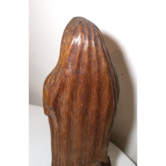 Antique Religious Folk Art Mary Jesus Hand Carved Wood Sculpture Statue Santos For Sale - Image 12 of 12