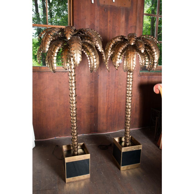 Pair of Maison Jansen Brass Palm Tree Floor Lamps, in the style For Sale In New York - Image 6 of 12