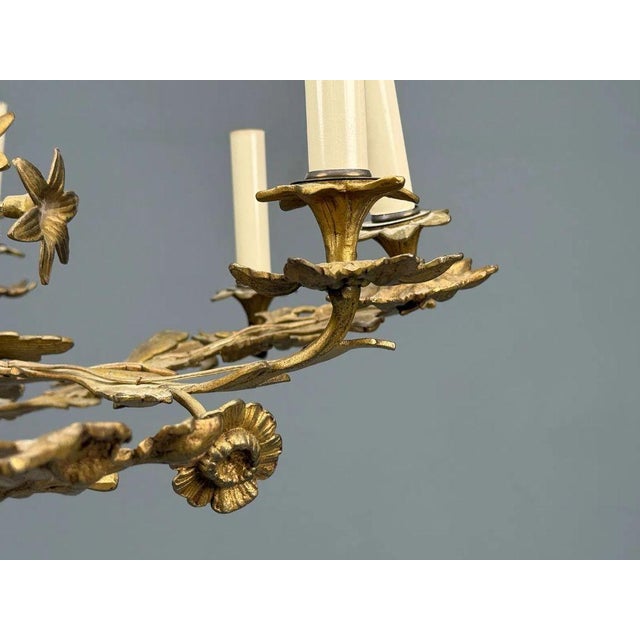Metal Rococo Style, Leaf and Vine Chandelier, Dore Bronze, Italy, 1920s For Sale - Image 7 of 13