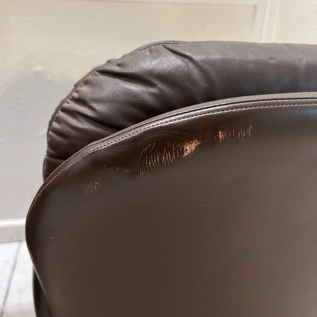 Metal Brown Leather and Brass Propeller Base Arm Chairs by Mueller Furniture For Sale - Image 7 of 12