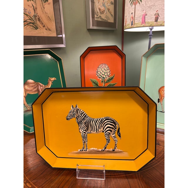 Contemporary Zebra Hand-Painted Lacquered Metal Tray from Les Ottomans For Sale - Image 3 of 4
