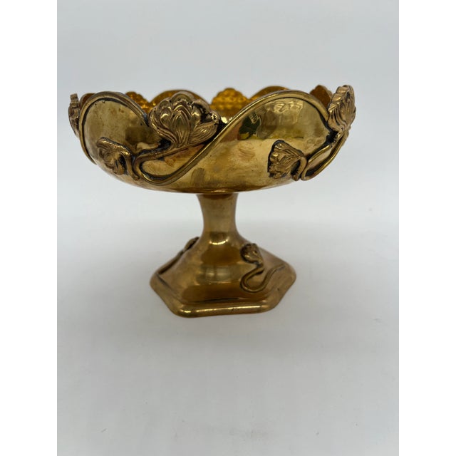 Vintage Brass Art Nouveau Pedestal Bowl For Sale - Image 9 of 12
