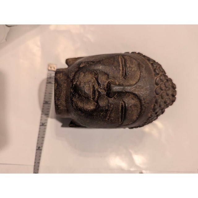 Authentic Hand-Carved Black Stone Antique Buddha Head From Japan Circa 1900 For Sale - Image 9 of 11