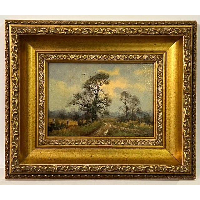 James Wright, Country Lane with Trees & Birds in English Countryside by 20th Century Artist, 1980 For Sale - Image 9 of 11