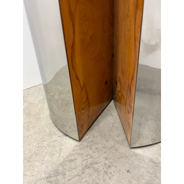 Burlwood and Chrome Pedestal Dining Table by Leon Rosen for Pace For Sale In Miami - Image 6 of 8