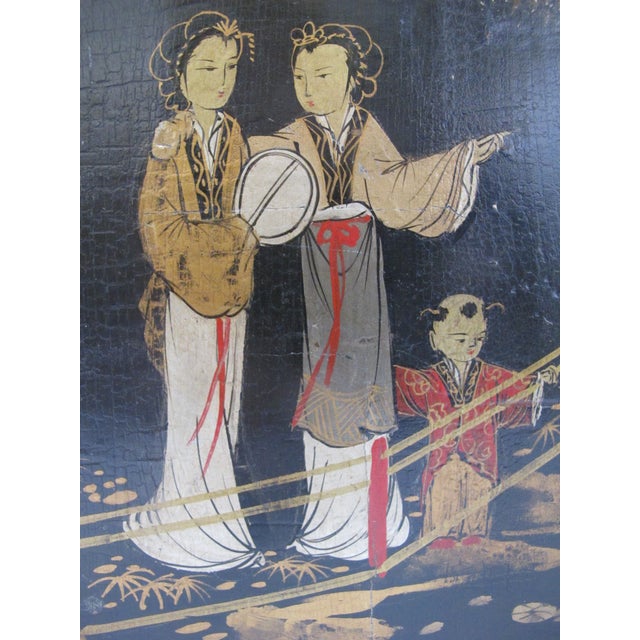 Antique Chinoiserie Chinese Hand Painted Lacquer Wood Rice Bin Box With Lid For Sale - Image 10 of 14