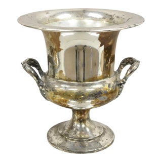 Vintage Trophy Cup Worn Silver Plated Champagne Chiller Ice Bucket by Bristol For Sale